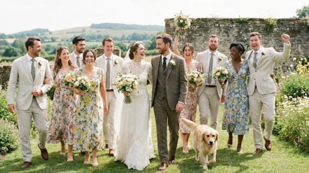 Bridal party celebrating