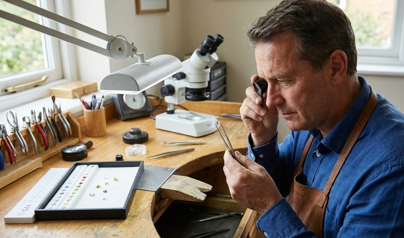 Jeweller looking at a diamond