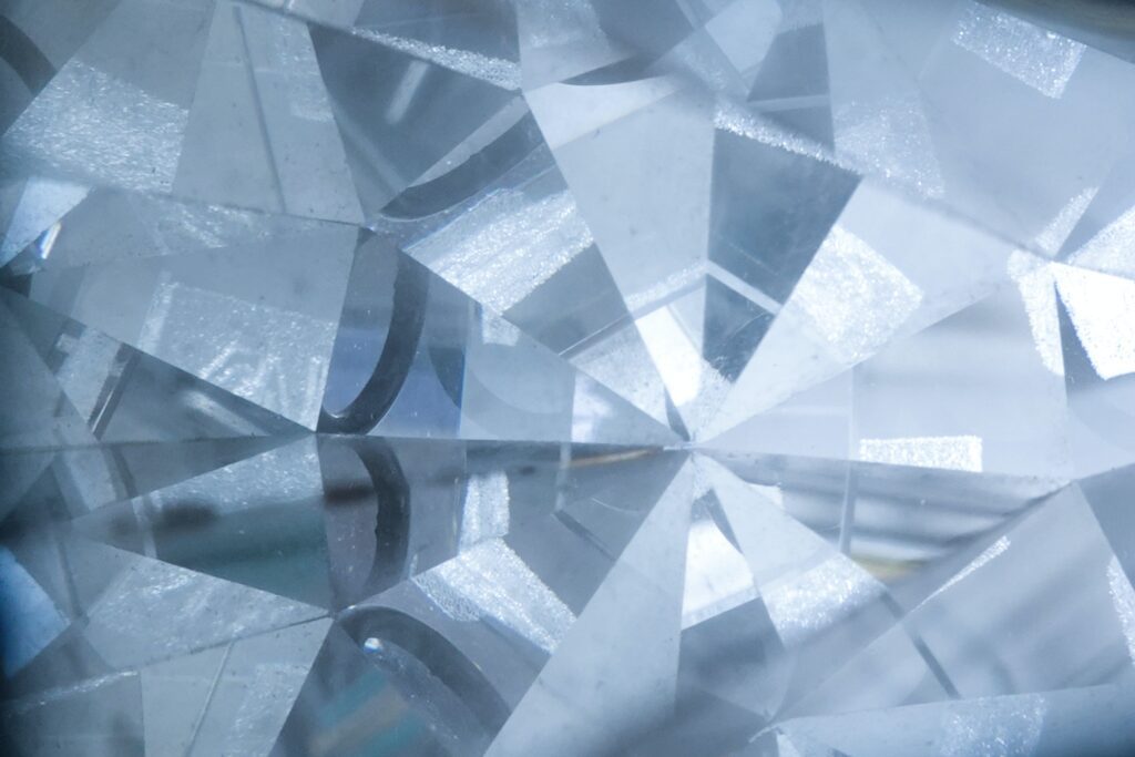 The crystal appearance of a diamond close up