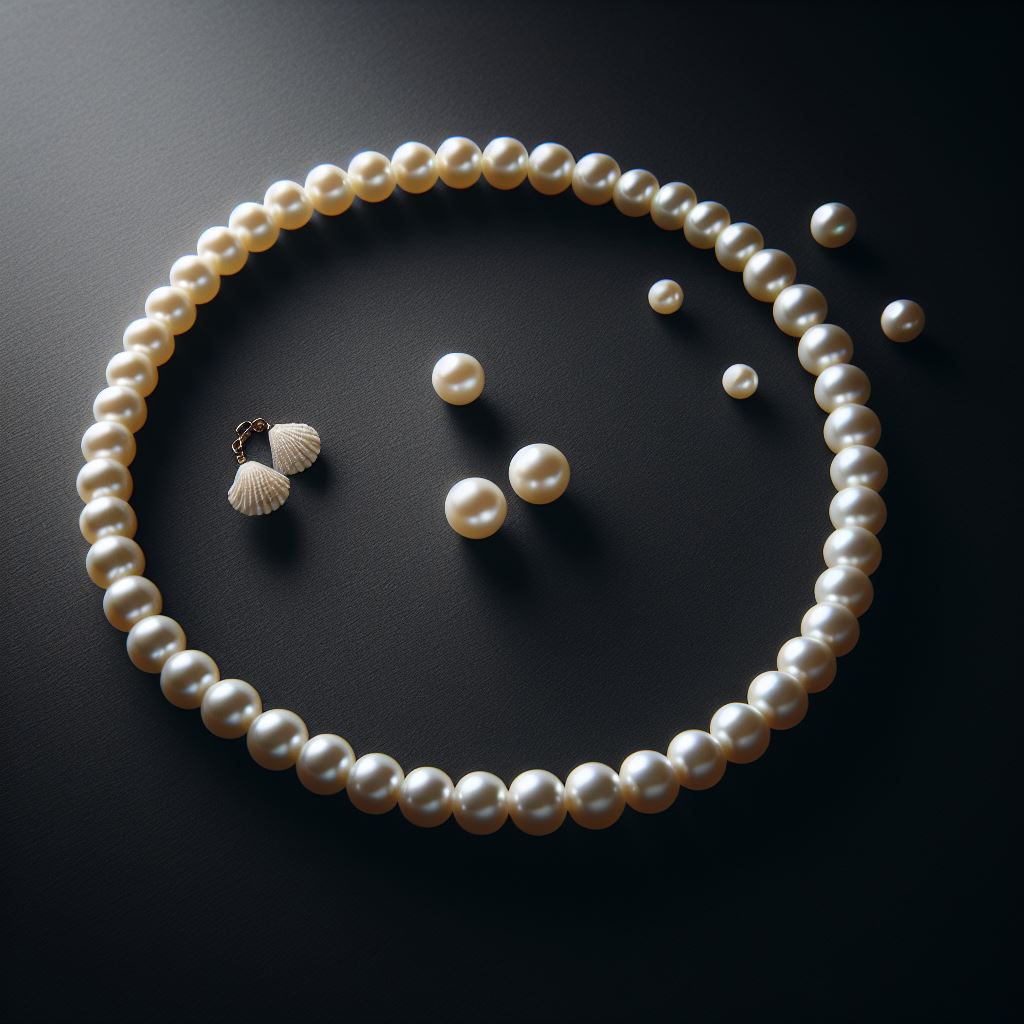 A pearl necklace on a black background without letters