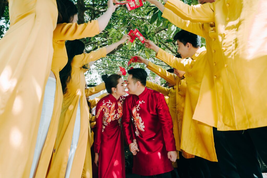 A Japanese couple on their wedding day